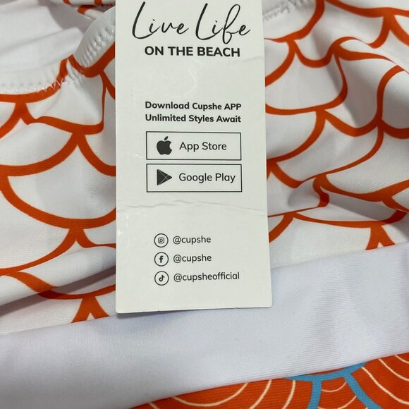 Cupshe Medium Orange and blueprint - One piece Bathing Suit M-10 NWT - Picture 6 of 7